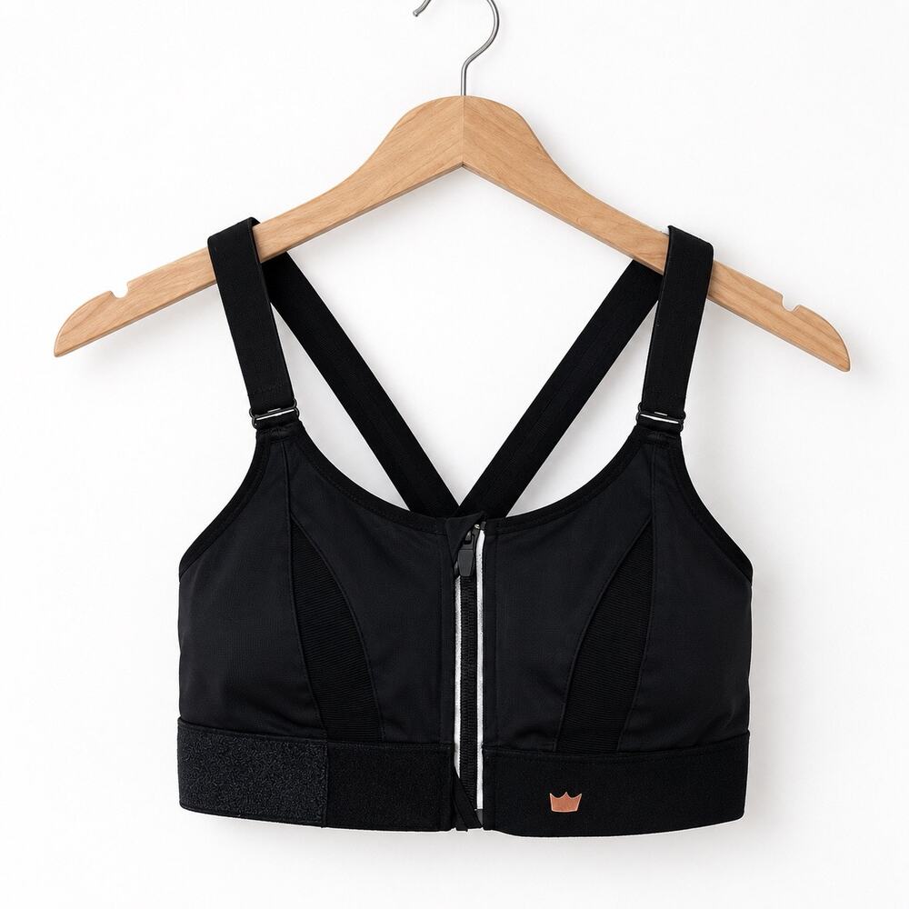 Shefit Luxe Sports Bra Black Front Zip High Impact Adjustable Straps Women’s